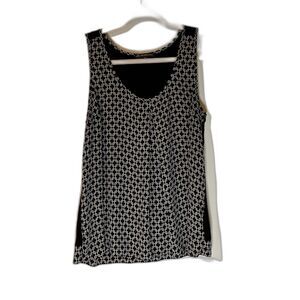 Adrianna Papell Business Casual Classic Black w/White Print Sleeveless Blouse M
